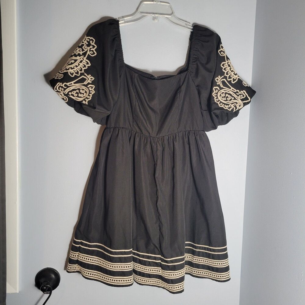 She & Sky NWT Black Puff Sleeve Mini Dress Fully Lined Msrp $59.99 Womens Size S